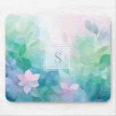 Pastel Watercolor Floral Monogram Mouse Pad マウスパッド (正面)
