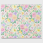 Pastel Watercolor Floral Pattern – Soft Spring  ラッピングペーパー (フラット)