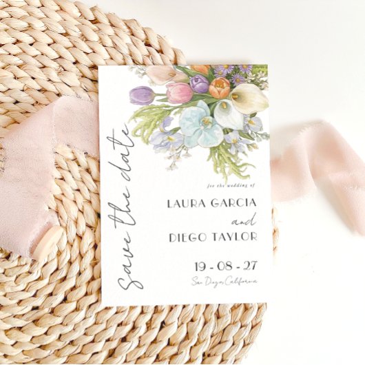 Pastel Watercolor Floral Wedding セーブザデート