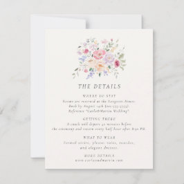 Pastel Watercolor Floral Wedding Details Card 招待状