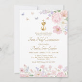 Pastel Watercolor Flowers First Communion 招待状 (正面)