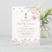 Pastel Watercolor Flowers First Communion 招待状 (スタンド正面)