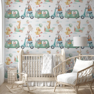 Pastel Watercolor Giraffe Airplane Nursery 壁紙