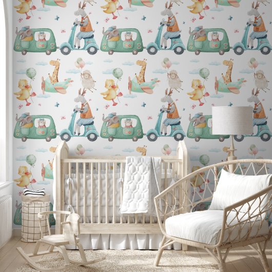 Pastel Watercolor Giraffe Airplane Nursery 壁紙 (キッズ)