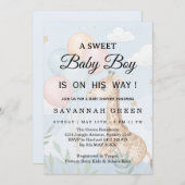 Pastel Watercolor Giraffe Baby Boy Invite 招待状 (正面/裏面)