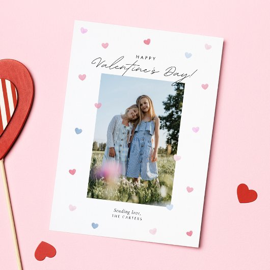 Pastel Watercolor Hearts  Valentine’s Day Card 招待状