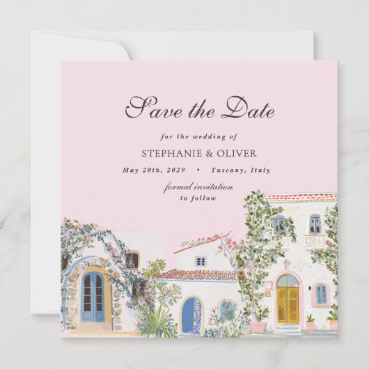 Pastel Watercolor Mediterranean Save The Date (正面)