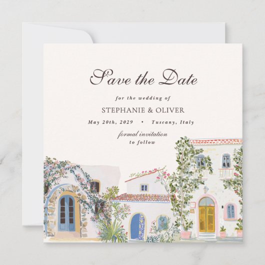 Pastel Watercolor Mediterranean Save The Date (正面)