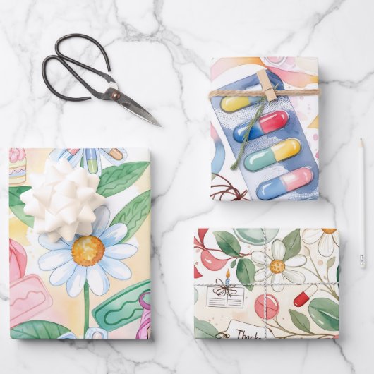 Pastel Watercolor Pharmacy Thanks Pharm Hero ラッピングペーパーシート (正面)