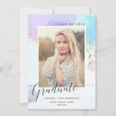 Pastel Watercolor Photo Graduation Announcement 招待状 (正面)