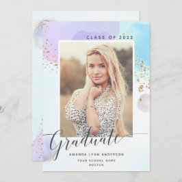 Pastel Watercolor Photo Graduation Announcement 招待状
