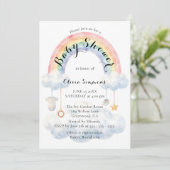 Pastel Watercolor Rainbow Clouds Baby Shower 招待状 (スタンド正面)