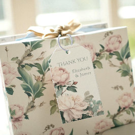 Pastel Watercolor Rose Peonies Floral Wedding ギフトタグ