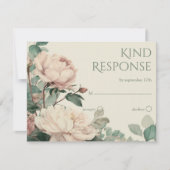 Pastel Watercolor Rose Peonies Floral Wedding 出欠カード (正面)