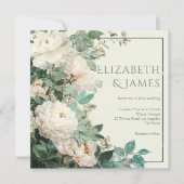 Pastel Watercolor Rose Peonies Floral Wedding 招待状 (正面)