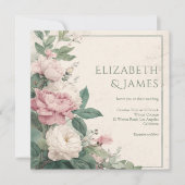 Pastel Watercolor Rose Peonies Floral Wedding 招待状 (正面)