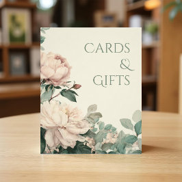 Pastel Watercolor Rose Peonies Wedding Cards Sign フォトプリント