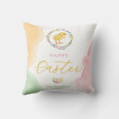 Pastel Watercolor Splashes And Chick Happy Easter クッション (裏面)