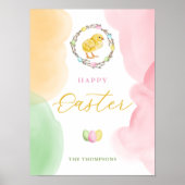 Pastel Watercolor Splashes And Chick Happy Easter ポスター (正面)