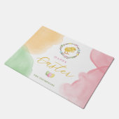 Pastel Watercolor Splashes With Chick Happy Easter ドアマット (アングル)