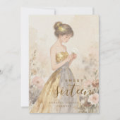 Pastel Watercolor Sweet Sixteen Girl & Flowers 招待状 (正面)
