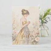 Pastel Watercolor Sweet Sixteen Girl & Flowers 招待状 (スタンド正面)