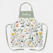 Pastel Watercolor Wildflower Monogram Name エプロン (正面)