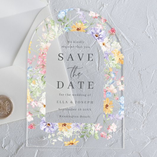 Pastel Watercolor Wildflower Wedding Save The Date アクリル招待状