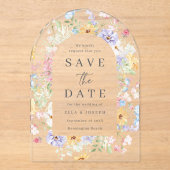 Pastel Watercolor Wildflower Wedding Save The Date アクリル招待状 (正面)