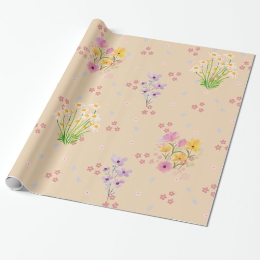 Pastel Watercolor Wildflower Wrapping Paper ラッピングペーパー (アンロールド)