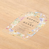 Pastel Watercolor Wildflowers Wedding アクリル招待状 (レイダウン)