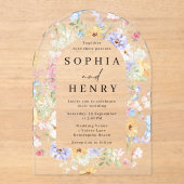 Pastel Watercolor Wildflowers Wedding アクリル招待状 (正面)
