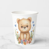 Pastel Watercolor Woodland Bear Blue Hearts Flower 紙コップ (裏面)