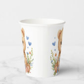 Pastel Watercolor Woodland Bear Blue Hearts Flower 紙コップ (右)