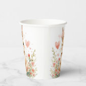 Pastel Watercolor Woodland Bunny Pink Hearts Flowe 紙コップ (右)