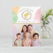 Pastel Watercolor Wreath And Chick Easter Photo カード (スタンド正面)