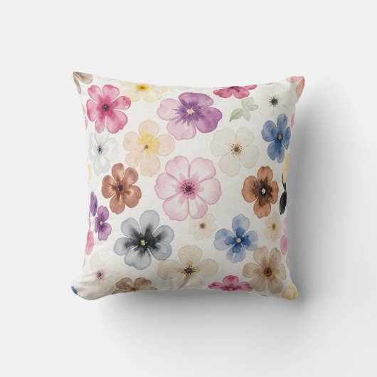 Pastel Watercolour Floral Cushion クッション (正面)