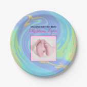 Pastel Welcome First生まれとカスタム写真 ペーパープレート (正面)