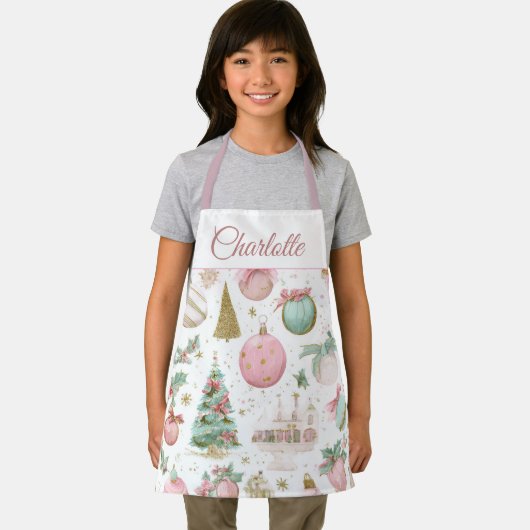 Pastel Whimsical Christmas Kids Apron Custom Name エプロン (インサイチュ)