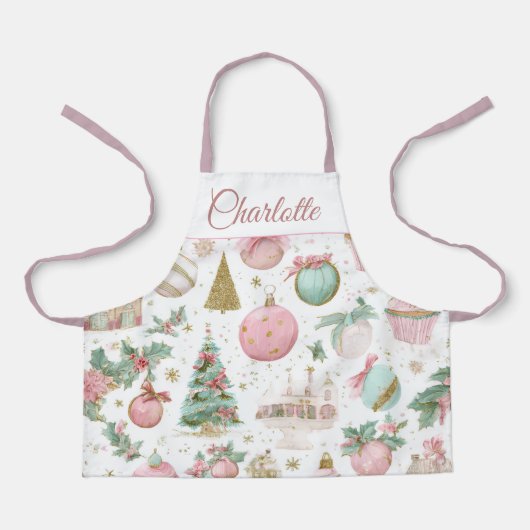 Pastel Whimsical Christmas Kids Apron Custom Name エプロン (正面)