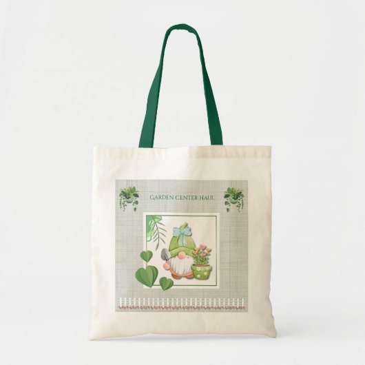 Pastel Whimsical Green Gnome Gardening Tote Bag トートバッグ (正面)