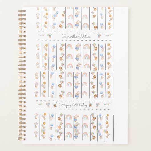 Pastel White Animal Themed Sequential Lions Rabbit プランナー手帳 (正面)