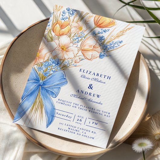 Pastel Wildflower Bow Wedding 招待状