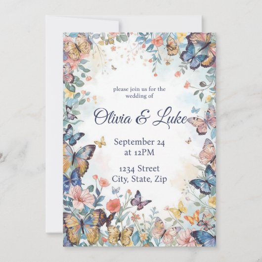  Pastel Wildflower & Butterfly Wedding Invitation 招待状 (正面)