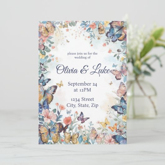  Pastel Wildflower & Butterfly Wedding Invitation 招待状 (スタンド正面)