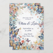  Pastel Wildflower & Butterfly Wedding Invitation 招待状 (正面/裏面)