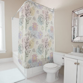 Pastel Wildflower Collage – Chic Floral Geometric  シャワーカーテン