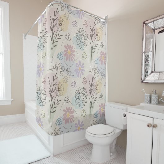 Pastel Wildflower Collage – Chic Floral Geometric  シャワーカーテン (インサイチュ)