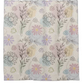 Pastel Wildflower Collage – Chic Floral Geometric  シャワーカーテン (正面)