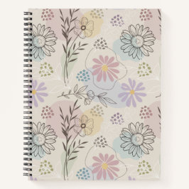 Pastel Wildflower Collage – Chic Floral Geometric  ノートブック